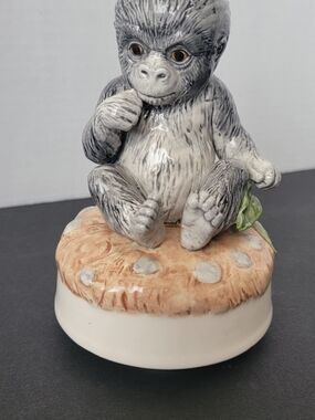 Otagiri Gray Baby Gorilla Figurine on Tan Mushroom